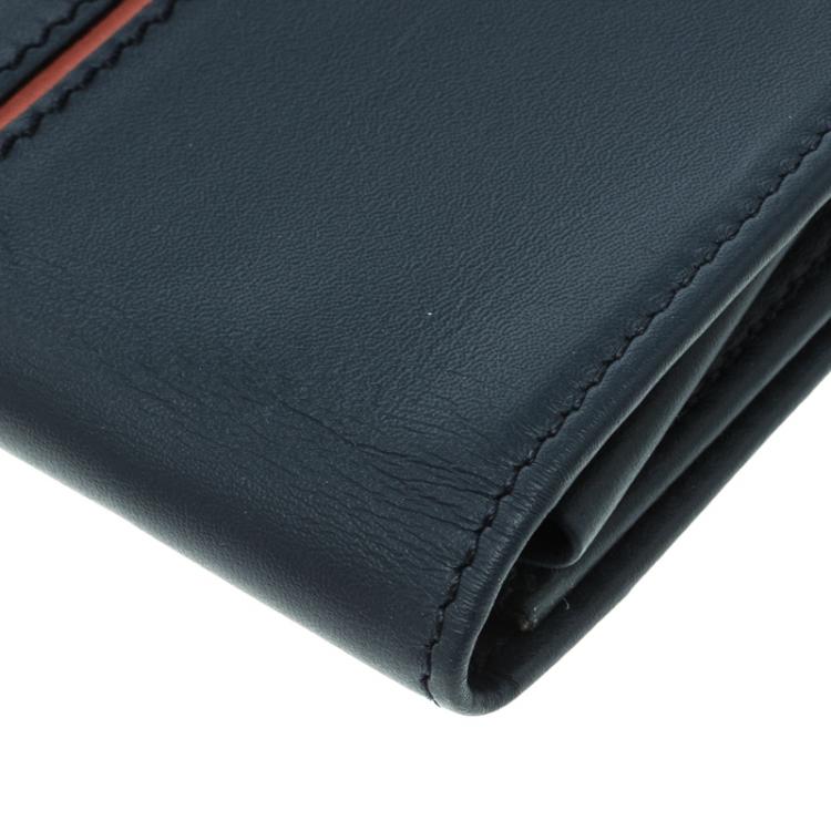 Pre Owned Tod's Navy Blue Leather Striped Card Case