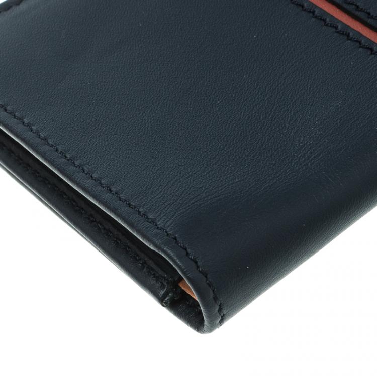 Pre Owned Tod's Navy Blue Leather Striped Card Case