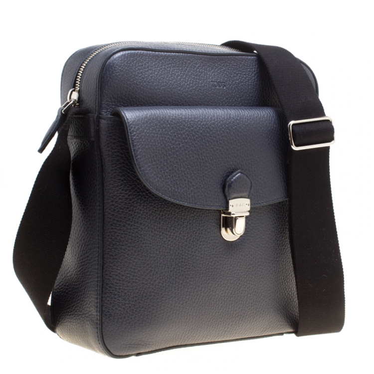 Pre Owned Tod's Navy Blue Leather Reporter Messenger Bag