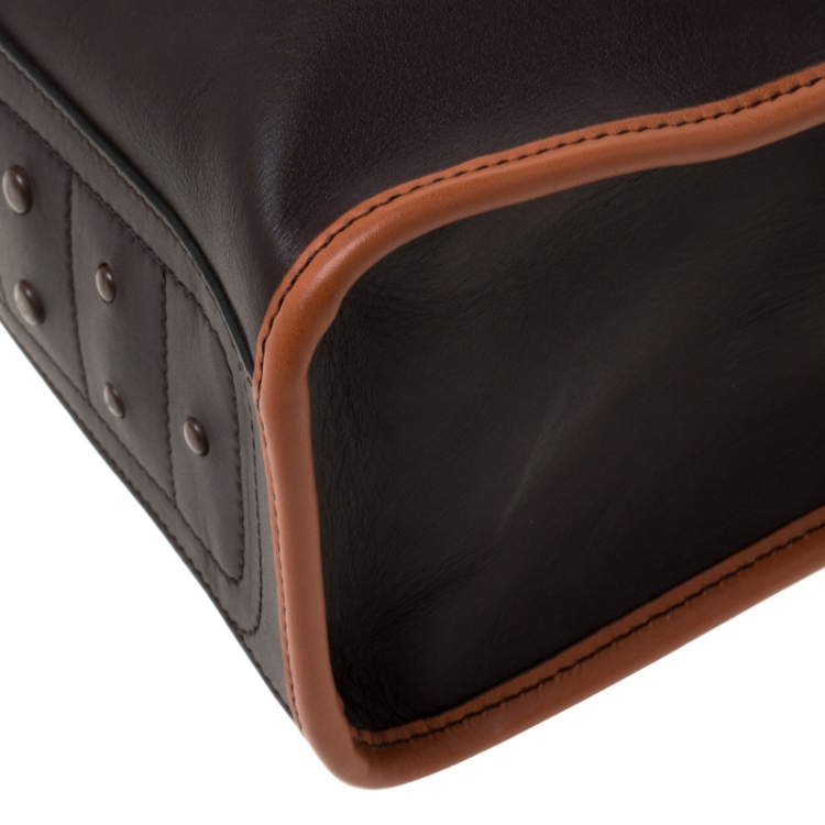 Pre Owned Tod's Dark Brown/Tan Leather Script Tote