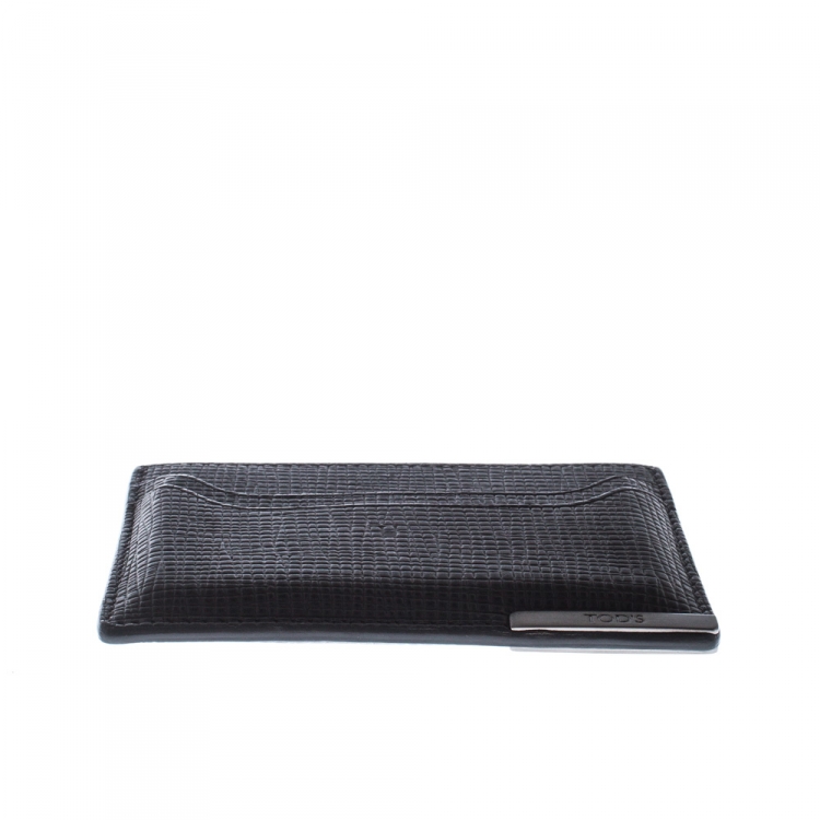 Pre Owned Tod's Dark Grey Textured Leather Cardholder 