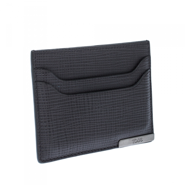 Pre Owned Tod's Dark Grey Textured Leather Cardholder 