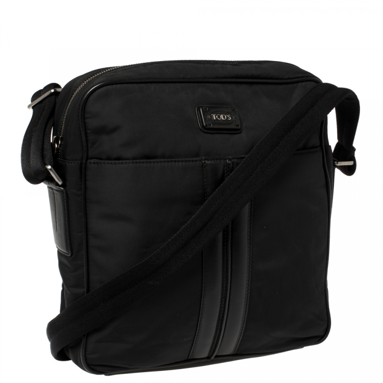 Pre Owned Tod's Black Nylon and Leather Pocket Messenger Bag