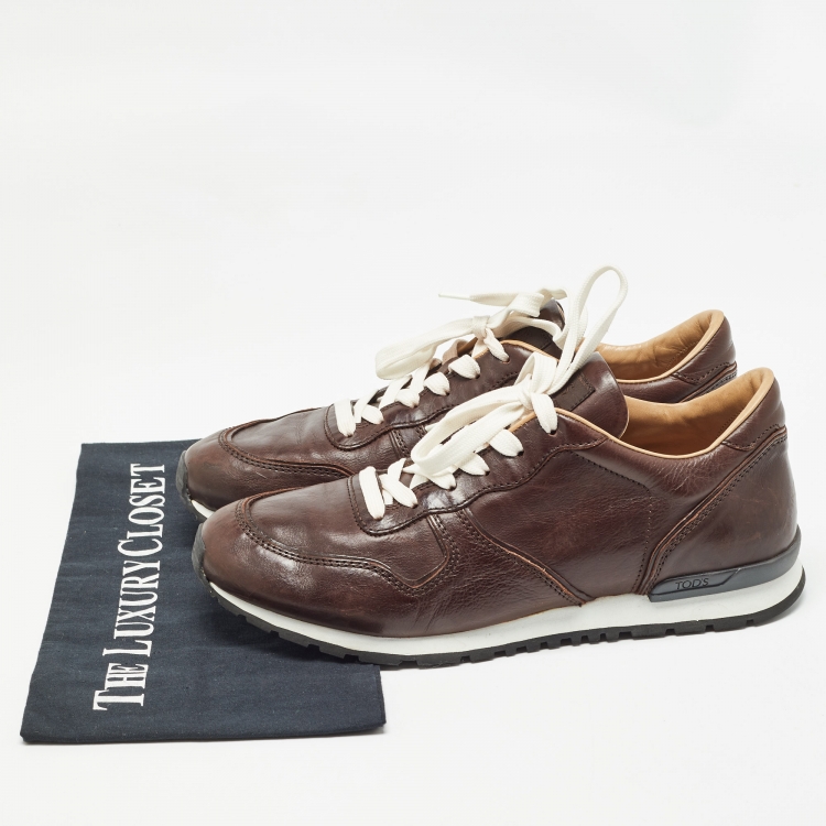 Pre Owned Tod's Brown Leather Lace Up Sneakers Size 41