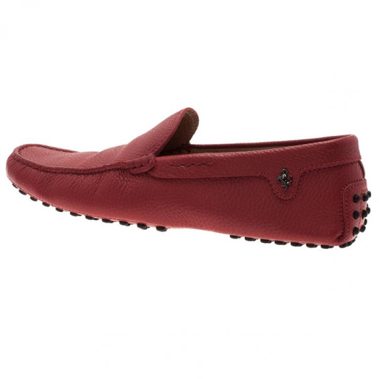 Pre Owned Tod's for Ferrari Red Leather Loafers Size 40