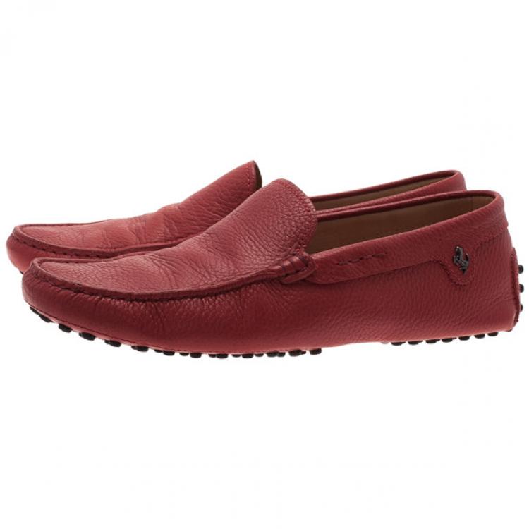 Pre Owned Tod's for Ferrari Red Leather Loafers Size 40