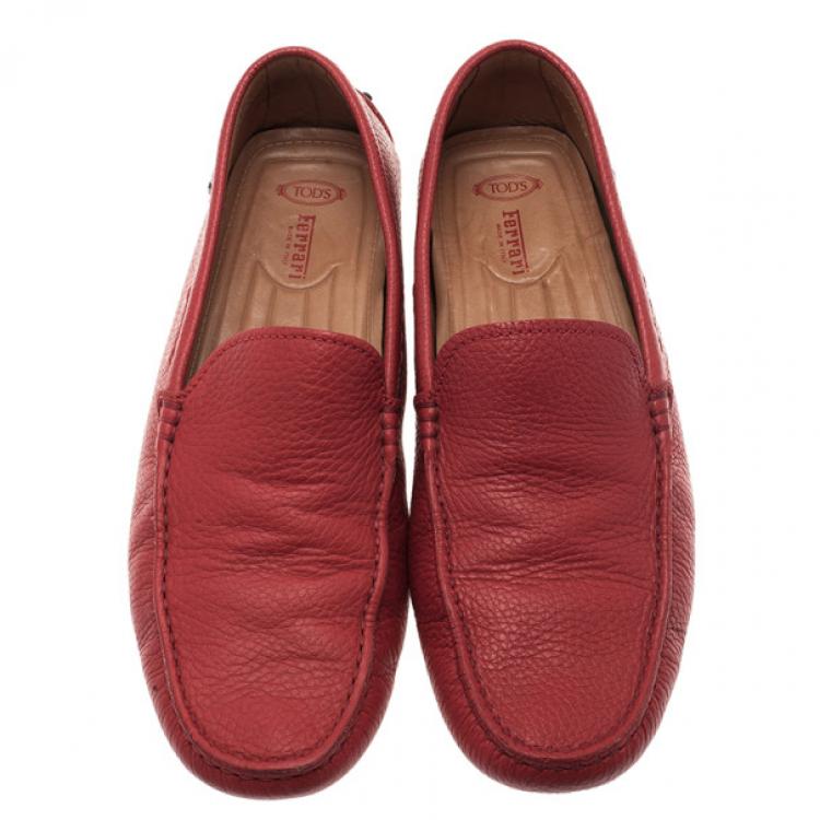 Pre Owned Tod's for Ferrari Red Leather Loafers Size 40