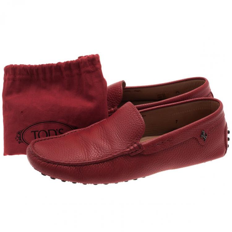 Pre Owned Tod's for Ferrari Red Leather Loafers Size 40