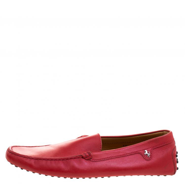 Pre Owned Tod's For Ferrari Red Leather Loafers Size 44.5