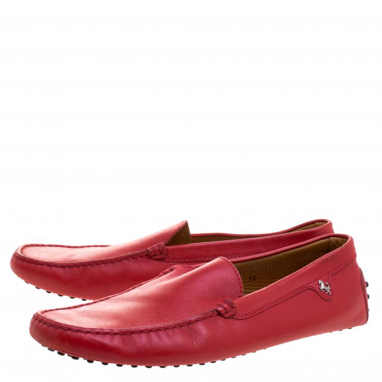 Pre Owned Tod's For Ferrari Red Leather Loafers Size 44.5