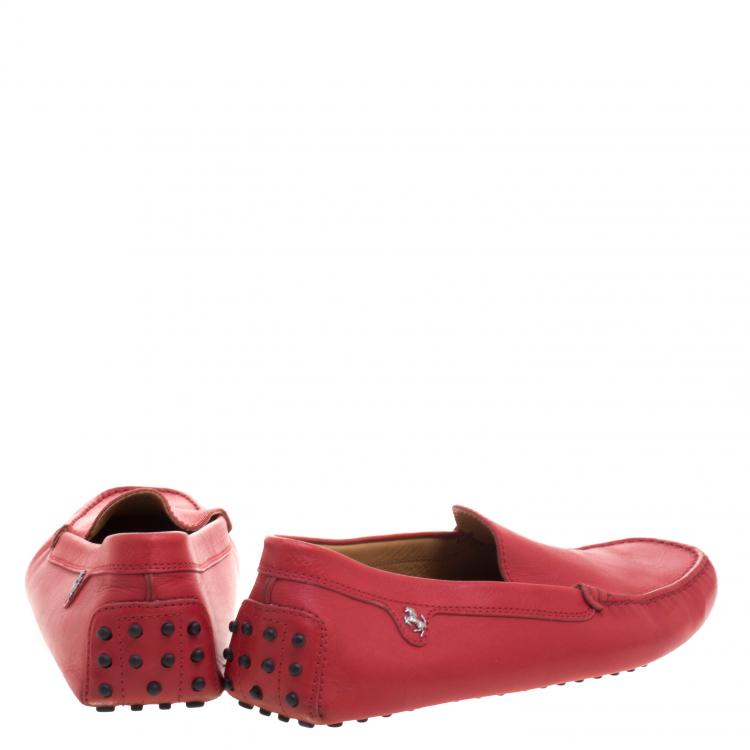 Pre Owned Tod's For Ferrari Red Leather Loafers Size 44.5