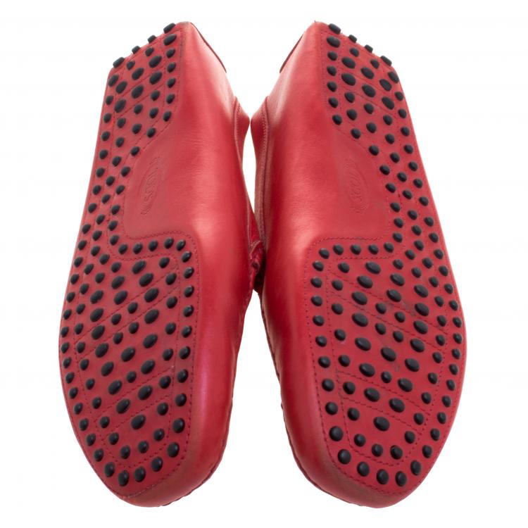 Pre Owned Tod's For Ferrari Red Leather Loafers Size 44.5