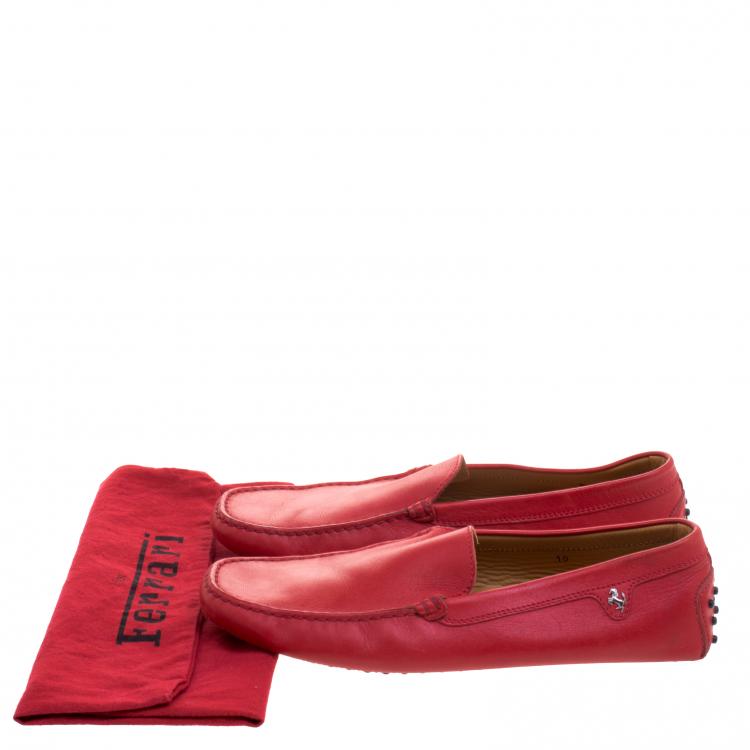 Pre Owned Tod's For Ferrari Red Leather Loafers Size 44.5