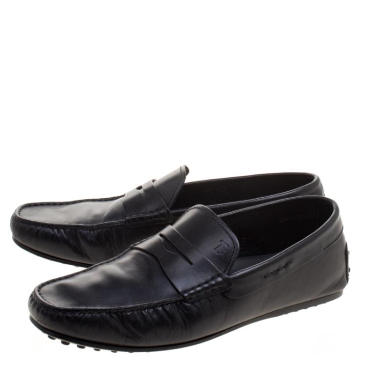 Pre Owned Tod's Black Leather Driving Penny Loafers Size 41