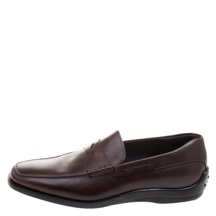 Pre Owned Tod's Brown Leather Penny Loafers Size 42.5