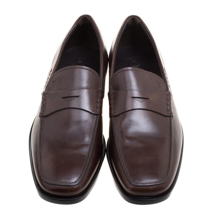 Pre Owned Tod's Brown Leather Penny Loafers Size 42.5
