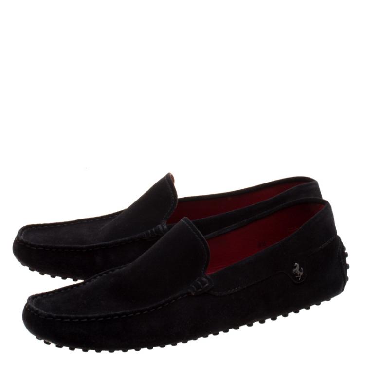 Pre Owned Tod's for Ferrari Black Suede Loafers Size 42.5