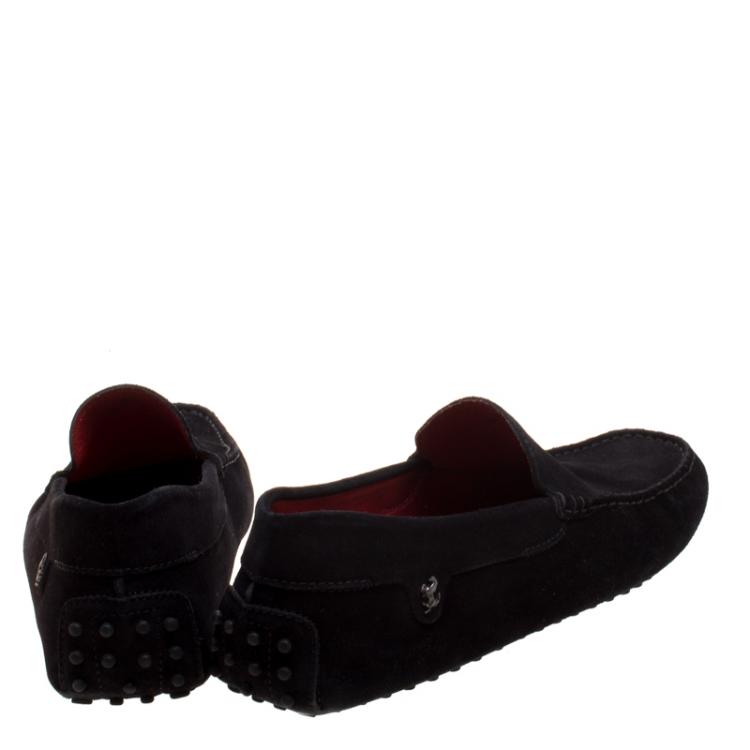Pre Owned Tod's for Ferrari Black Suede Loafers Size 42.5