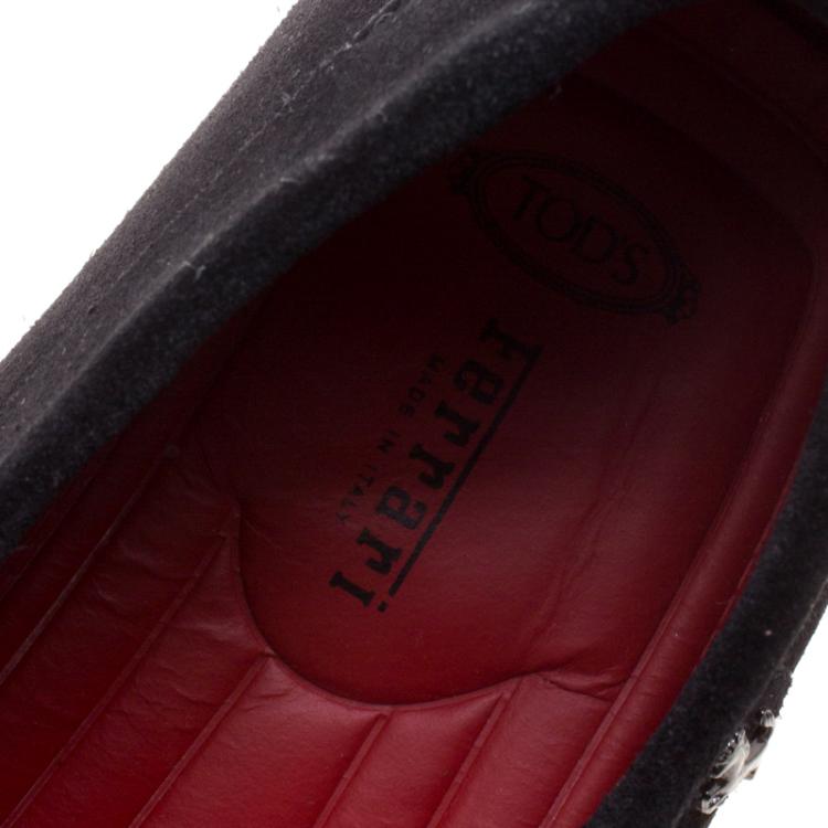 Pre Owned Tod's for Ferrari Black Suede Loafers Size 42.5