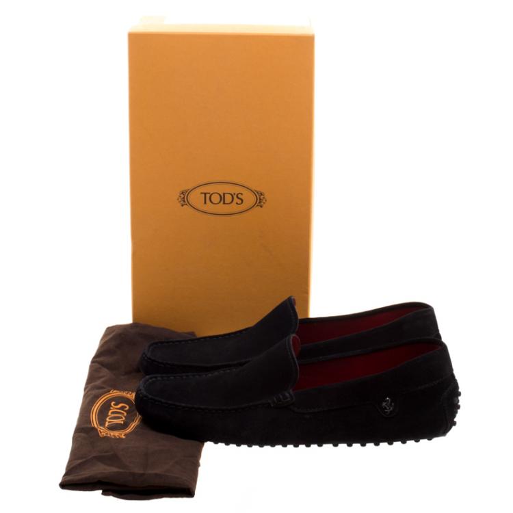 Pre Owned Tod's for Ferrari Black Suede Loafers Size 42.5