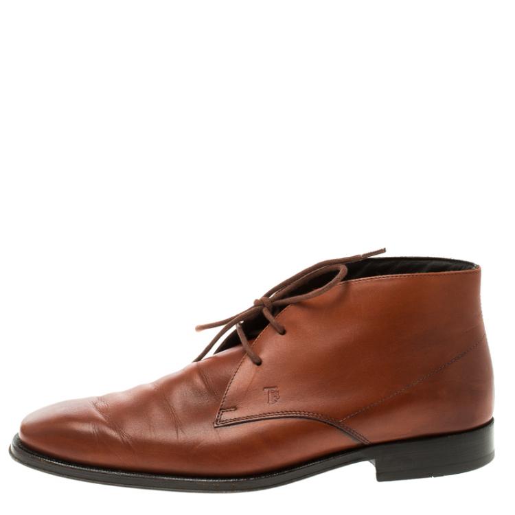 Pre Owned Tod's Copper Leather Lace Up Oxfords Size 41