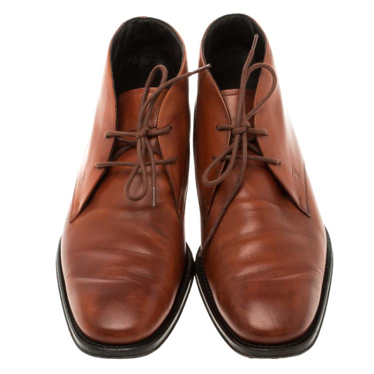 Pre Owned Tod's Copper Leather Lace Up Oxfords Size 41