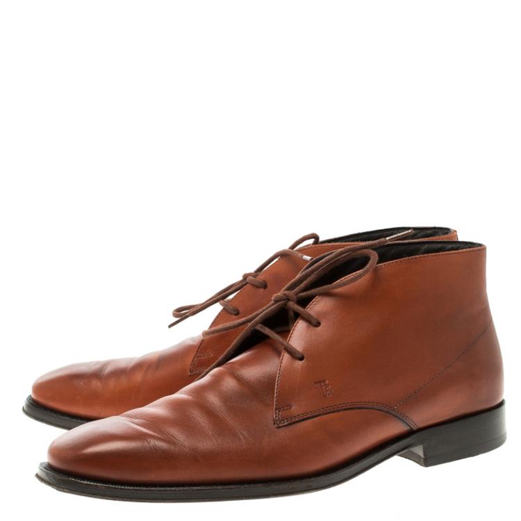 Pre Owned Tod's Copper Leather Lace Up Oxfords Size 41