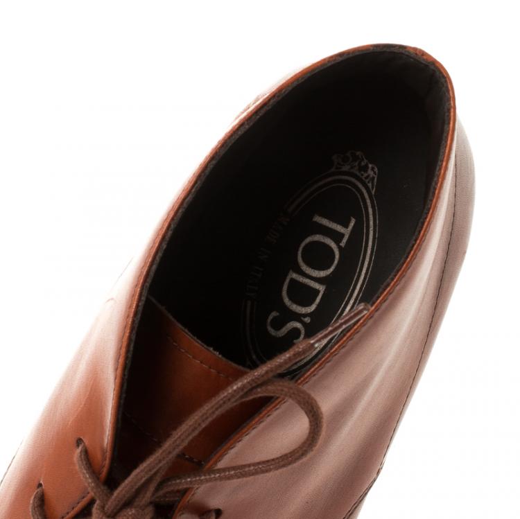 Pre Owned Tod's Copper Leather Lace Up Oxfords Size 41