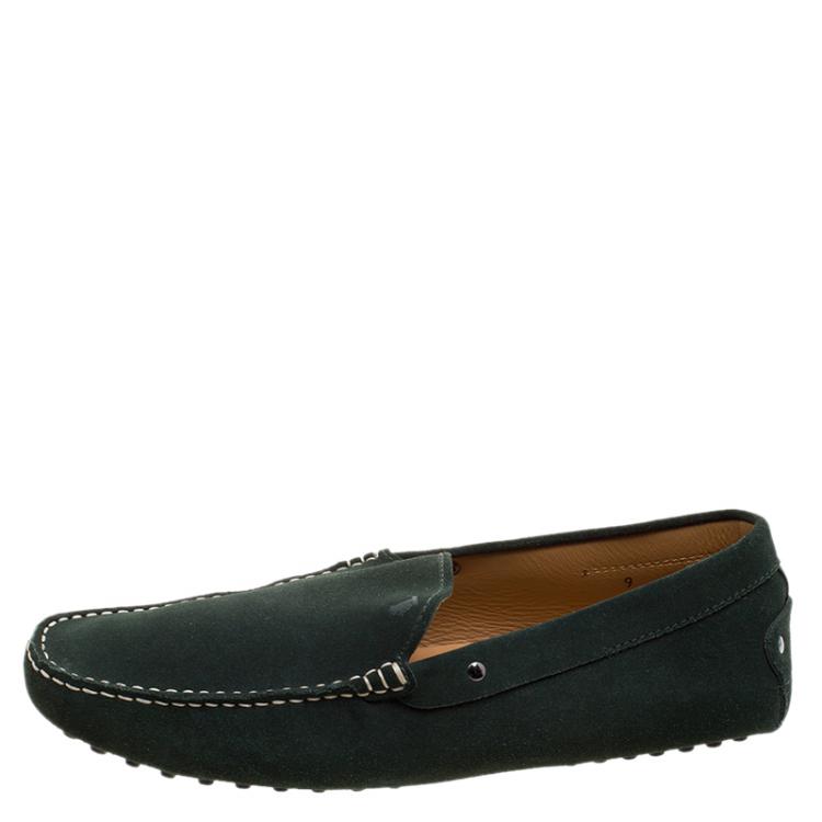 Pre Owned Tod's Pine Green Suede Moccasins Size 43