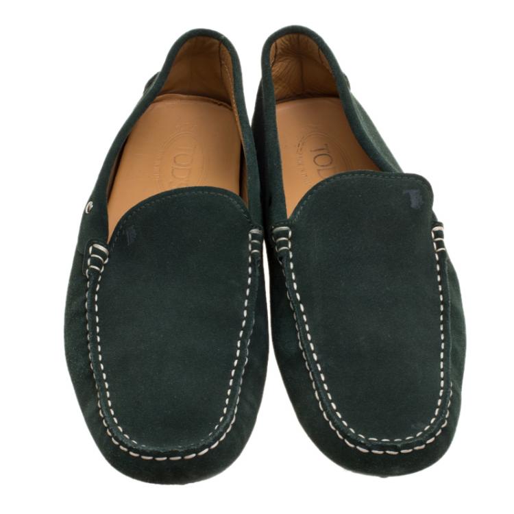 Pre Owned Tod's Pine Green Suede Moccasins Size 43