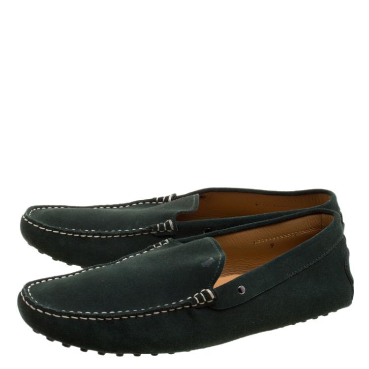 Pre Owned Tod's Pine Green Suede Moccasins Size 43