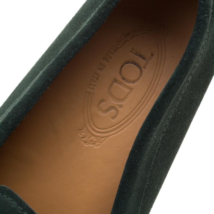 Pre Owned Tod's Pine Green Suede Moccasins Size 43