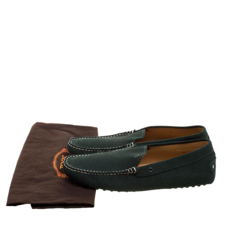 Pre Owned Tod's Pine Green Suede Moccasins Size 43