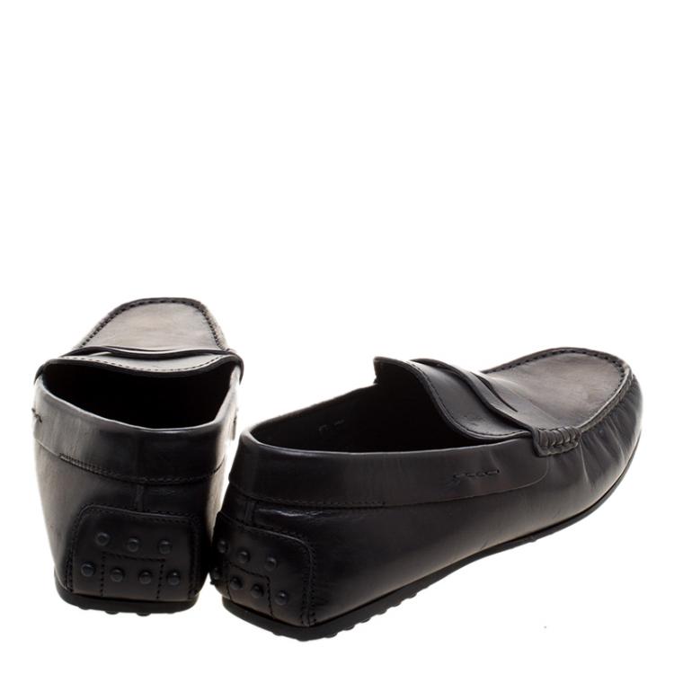 Pre Owned Tod's Black Leather Driving Penny Loafers Size 41.5