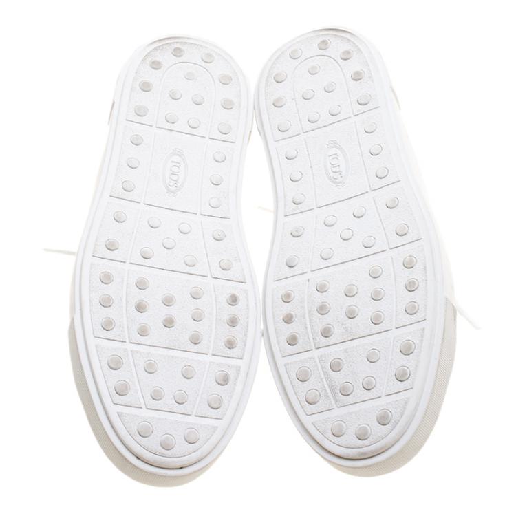 Pre Owned Tod's White Leather Embroidery Stitch Panel Lace Up Sneakers Size 39.5