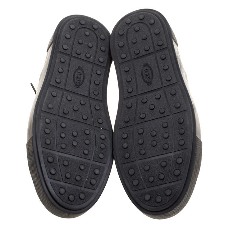 Pre Owned Tod's Black Leather Embroidery Stitch Panel Lace Up Sneakers Size 39.5