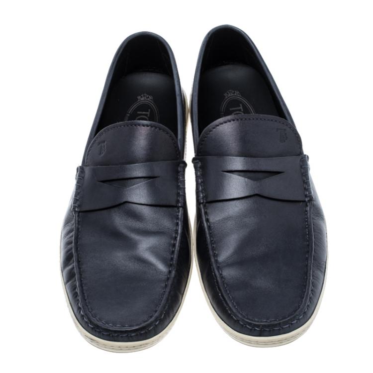 Pre Owned Tod's Blue Leather Penny Loafers Size 43