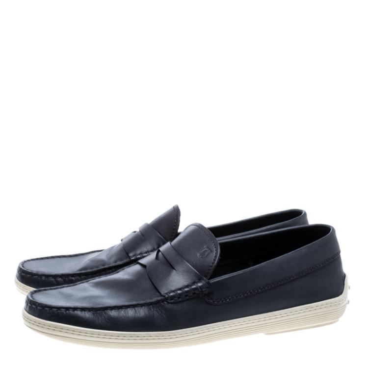 Pre Owned Tod's Blue Leather Penny Loafers Size 43
