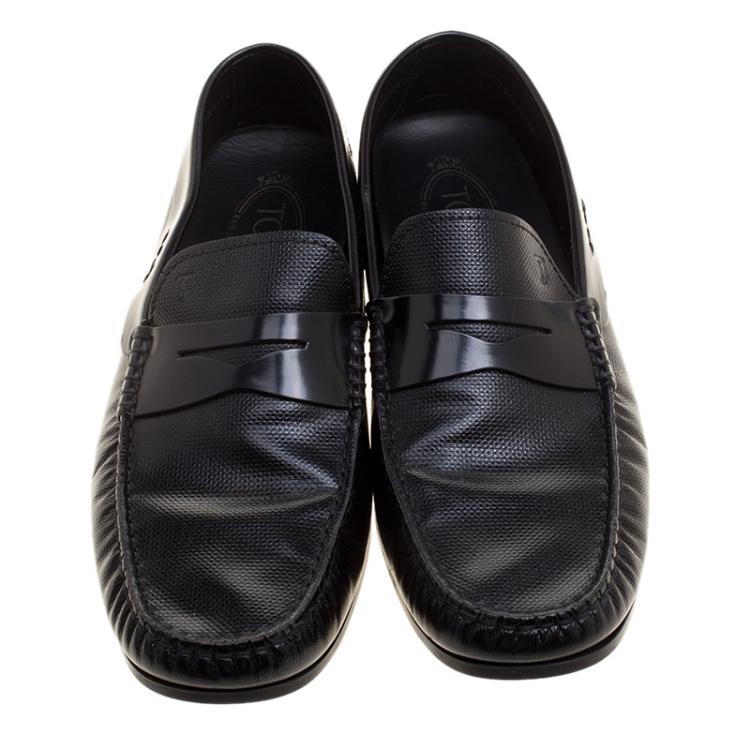 Pre Owned Tod's Black Leather Driving Penny Loafers Size 41