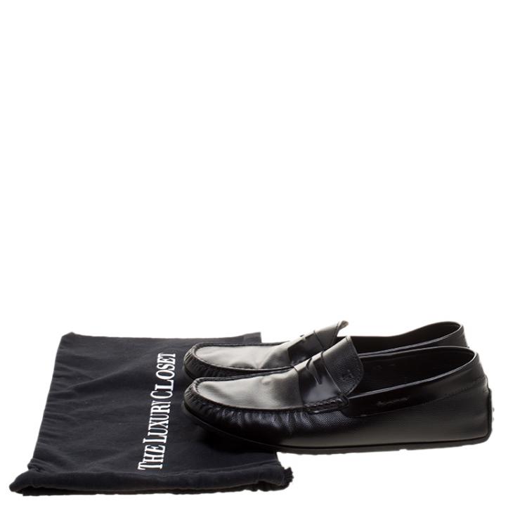 Pre Owned Tod's Black Leather Driving Penny Loafers Size 41