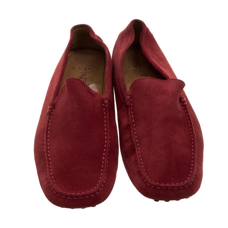 Pre Owned Tod's Red Suede Moccasins Size 42.5