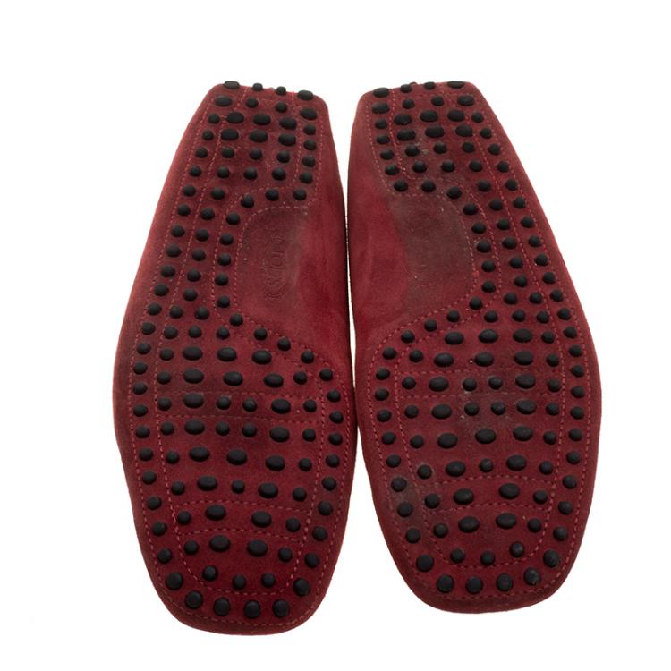 Pre Owned Tod's Red Suede Moccasins Size 42.5