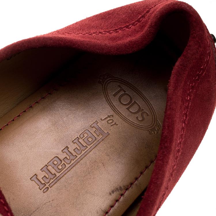 Pre Owned Tod's Red Suede Moccasins Size 42.5