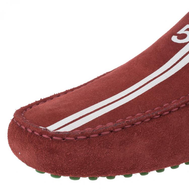 Pre Owned Tod’s for Ferrari Red Suede No.56 Limited Edition Gommino Loafers Size 43