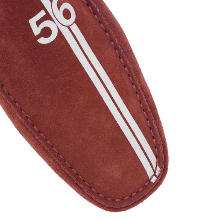 Pre Owned Tod’s for Ferrari Red Suede No.56 Limited Edition Gommino Loafers Size 43
