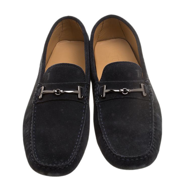 Pre Owned Tod's Black Suede Horsebit Buckle Loafers Size 42