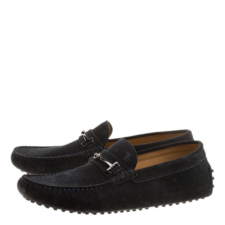 Pre Owned Tod's Black Suede Horsebit Buckle Loafers Size 42