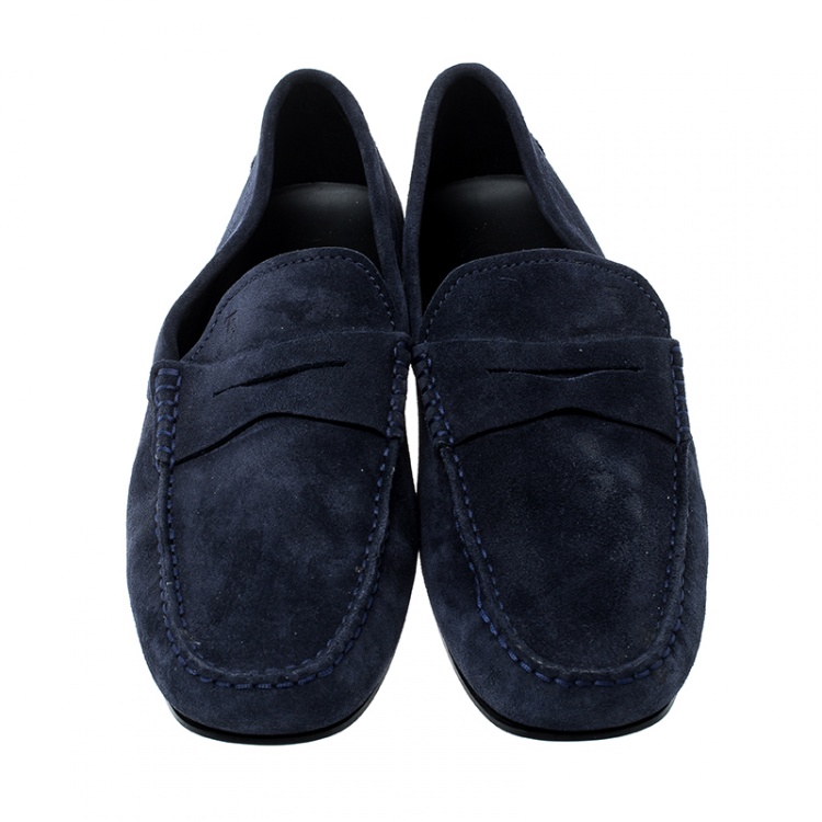 Pre Owned Tod's Blue Suede Penny Loafers Size 38.5