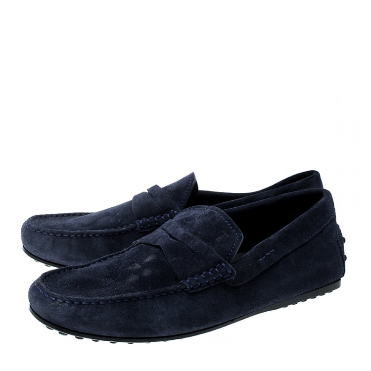 Pre Owned Tod's Blue Suede Penny Loafers Size 38.5