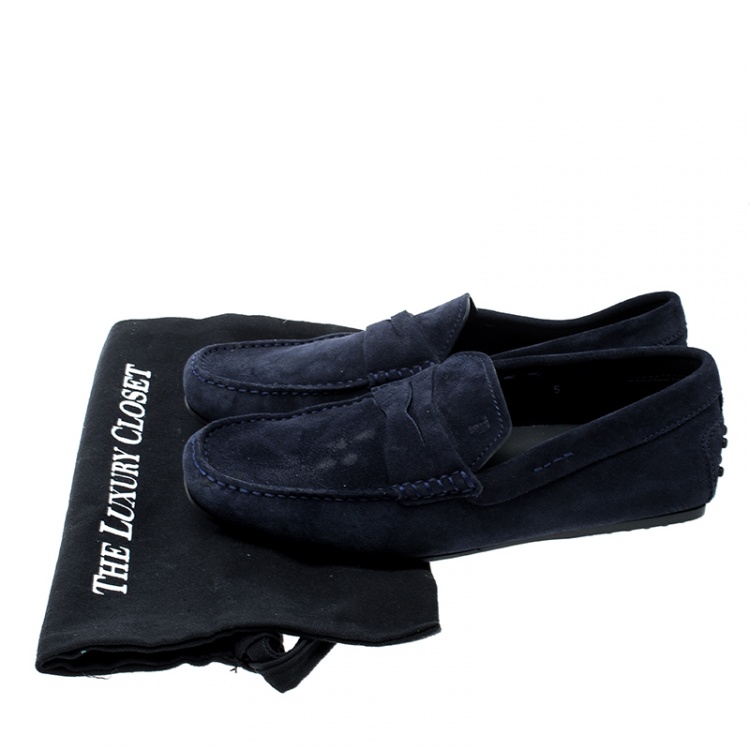 Pre Owned Tod's Blue Suede Penny Loafers Size 38.5